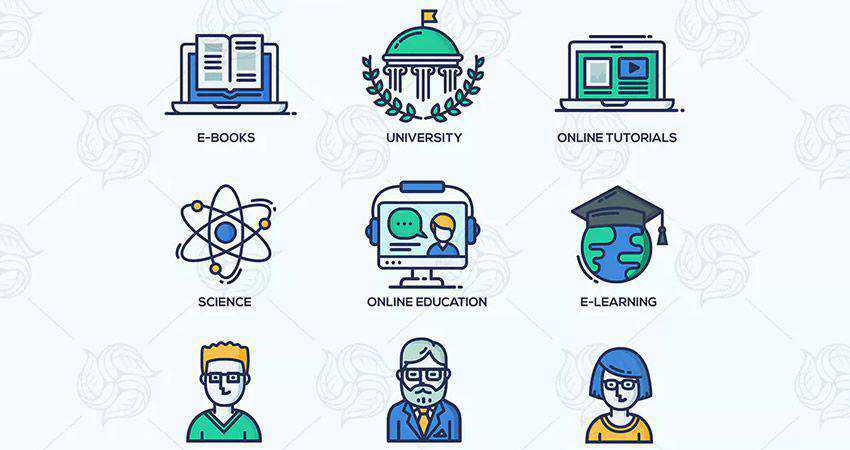 School Education Line Icon Set adobe illustrator