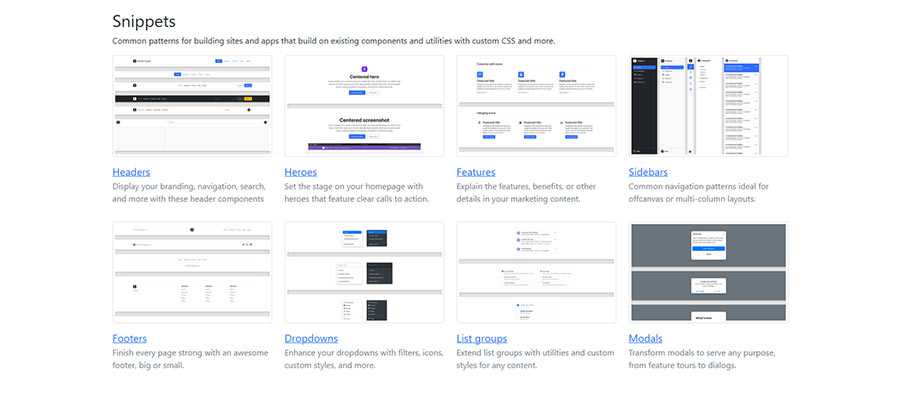 Bootstrap Framework Snippets page.