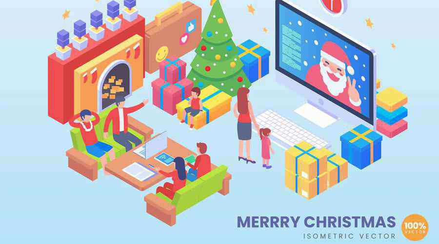 Isometric Merry Christmas Vector