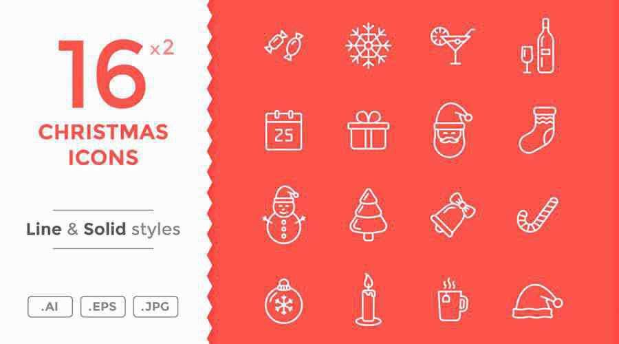 Line & Solid Christmas Icons