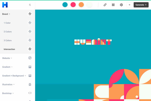 Huemint AI Color Generator online web tool for designers