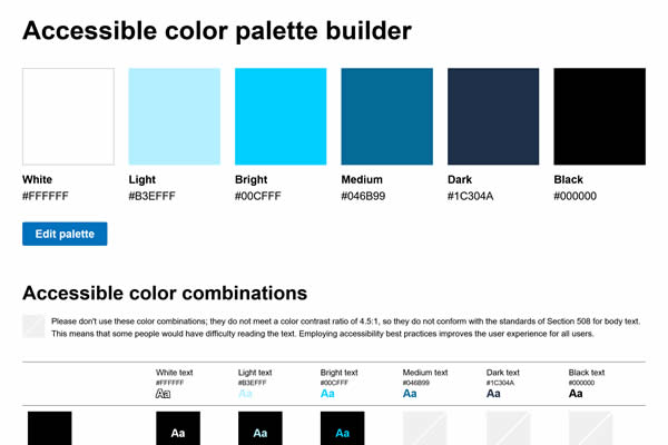 Accessible Color Palette Builder online web tool for designers