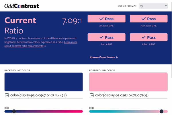 OddContrast online web tool for designers