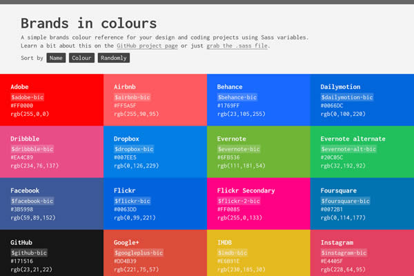 Brands in Colors online web tool for designers