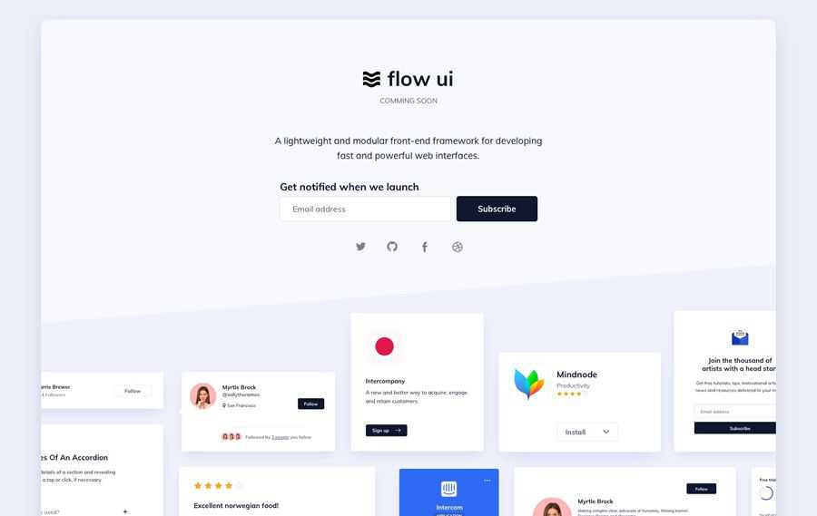 Flow UI coming soon page web design inspiration