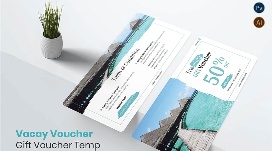 Vacay Voucher Gift Voucher Photoshop Template