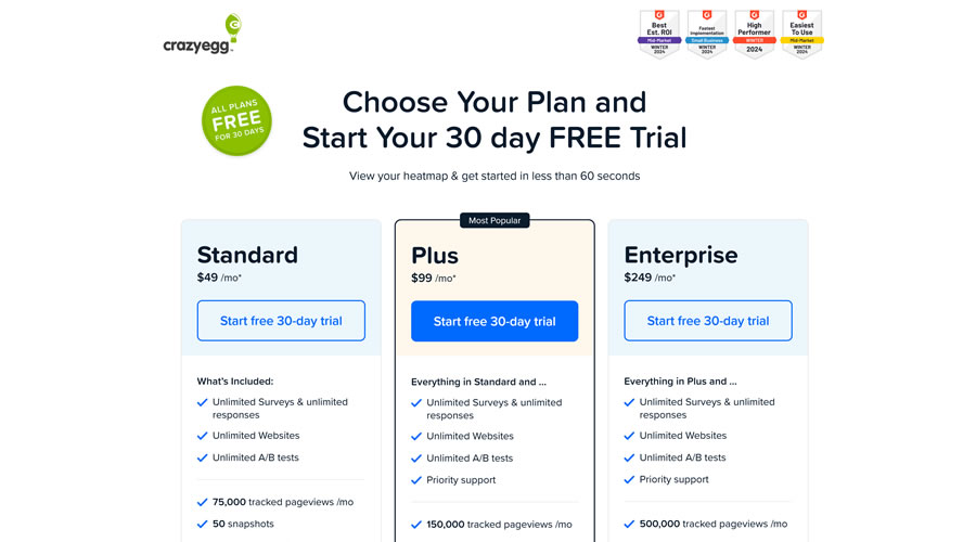 Crazy Egg Pricing Page Web Design Inspiration