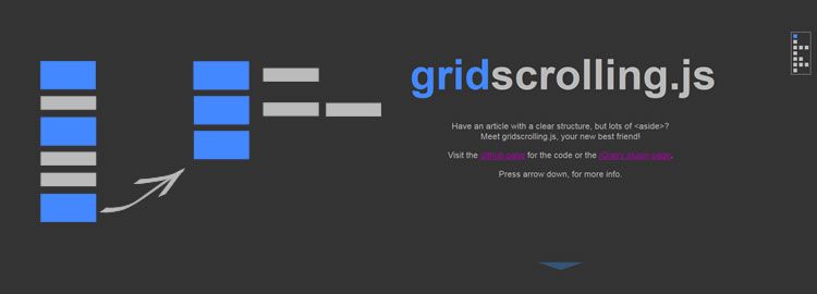 gridscrolling.js jQuery plugin A layout for positioning sections and asides in a grid & allowing for easy cursor key navigation