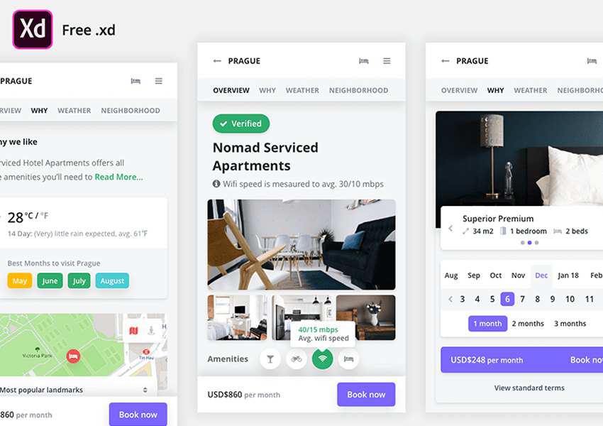 Free Mobile Booking Adobe XD UI Kit