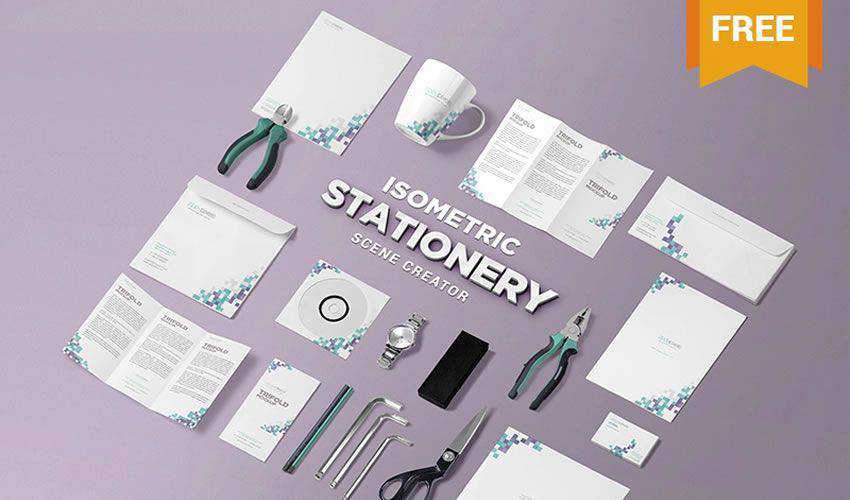 Isometric Stationery PSD Scene Creator PSD Photoshop Free