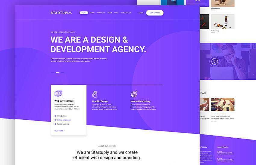 Startuply Design Agency Landing Page web design layout adobe photoshop template free psd format