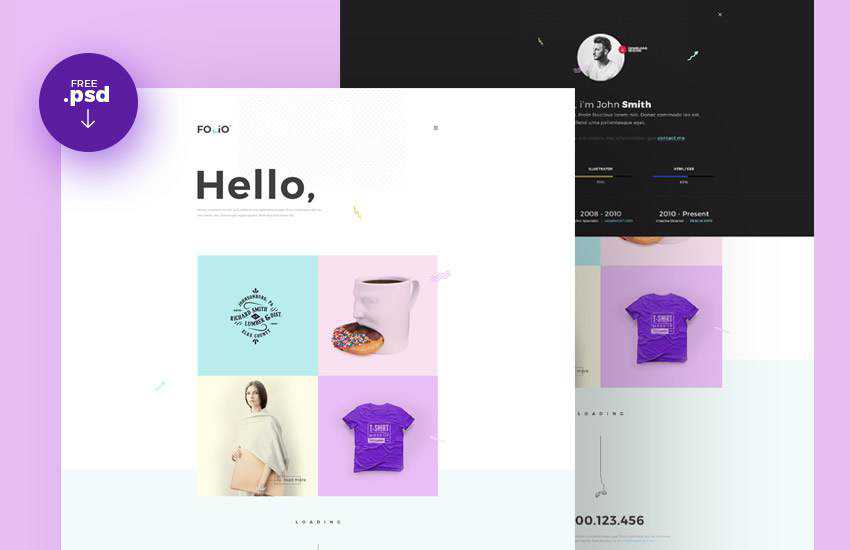 Folio Minimal Portfolio web design layout adobe photoshop template free psd format