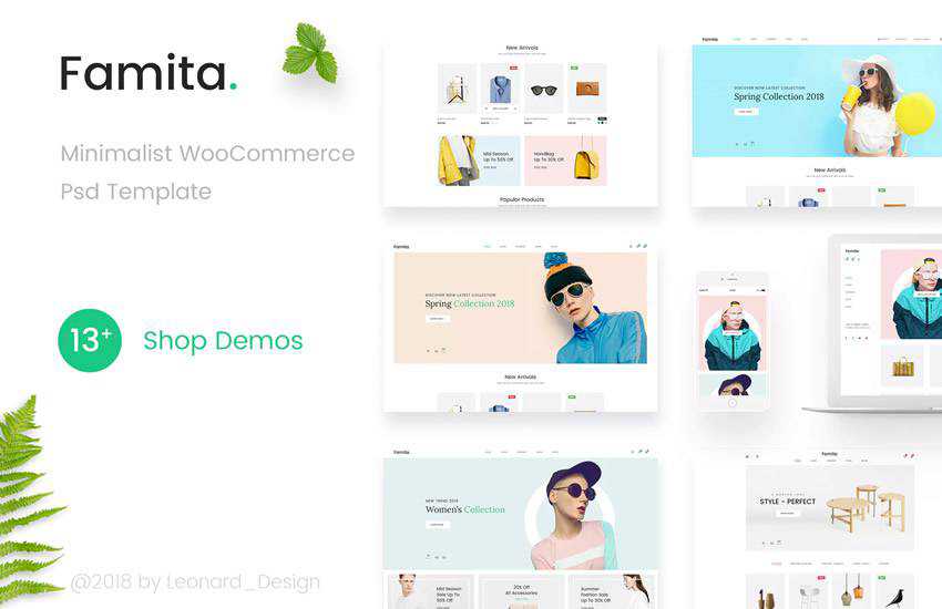 Famita Minimalist WooCommerc web design layout adobe photoshop template free psd format