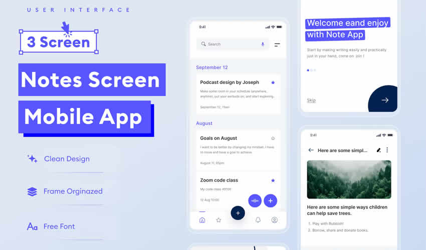 Notes Mobile App Template for Figma Template free figma ui web layout template