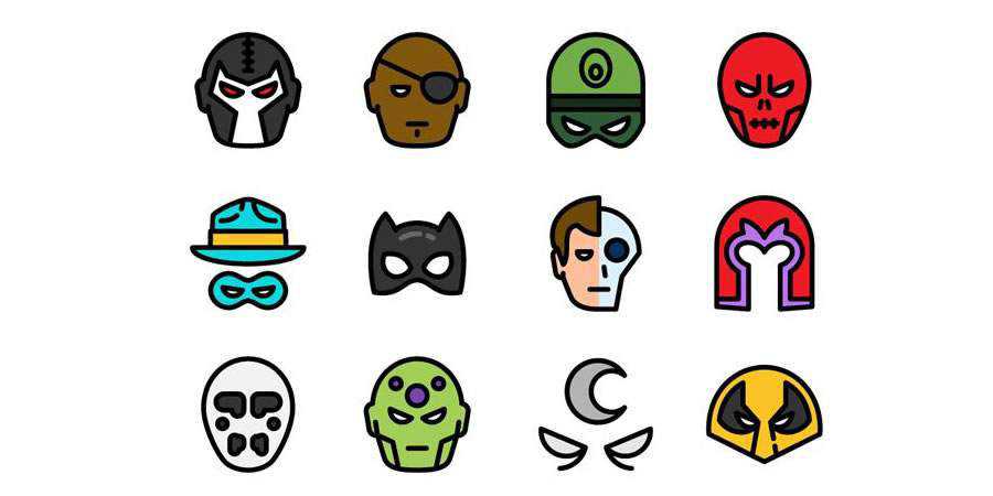 The Flat Superheroes Villains Icon Set