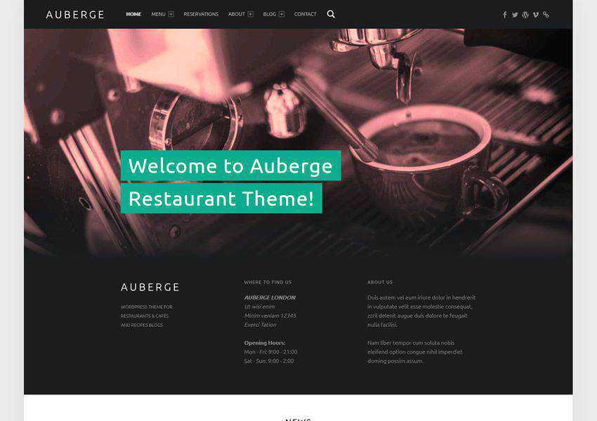 Auberge Business free wordpress theme wp responsive food culinary restaurant foodie lifestyle