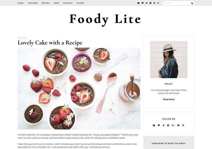 Foody Lite free wordpress theme wp responsive food culinary restaurant foodie lifestyle