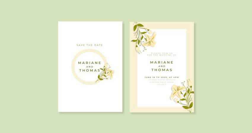 Minimalistic Floral Wedding Invitation Vector Template Illustrator EPS