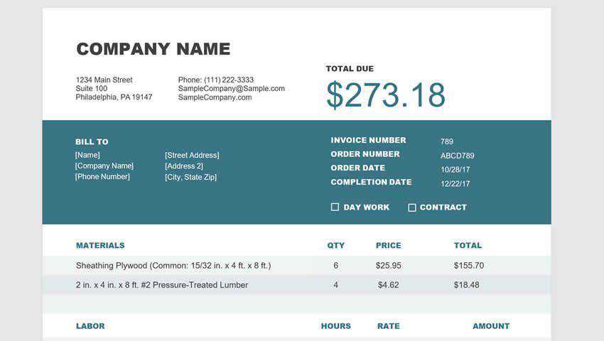 Free Invoice Templates for Contractors word excel