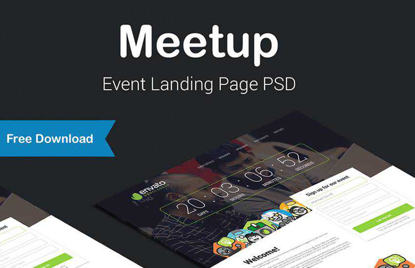 Meetup Event Landing Page web design layout adobe photoshop template free psd format