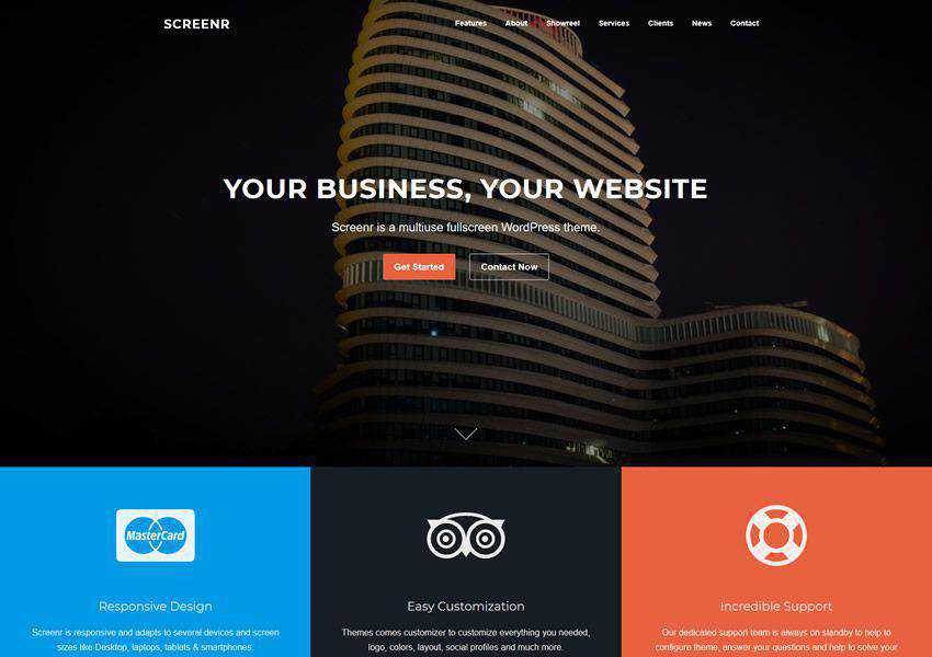 Screenr One-Page Parallax free wordpress theme wp responsive landing page business