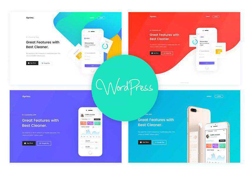 Aprimo Mobile App wordpress theme landing page business