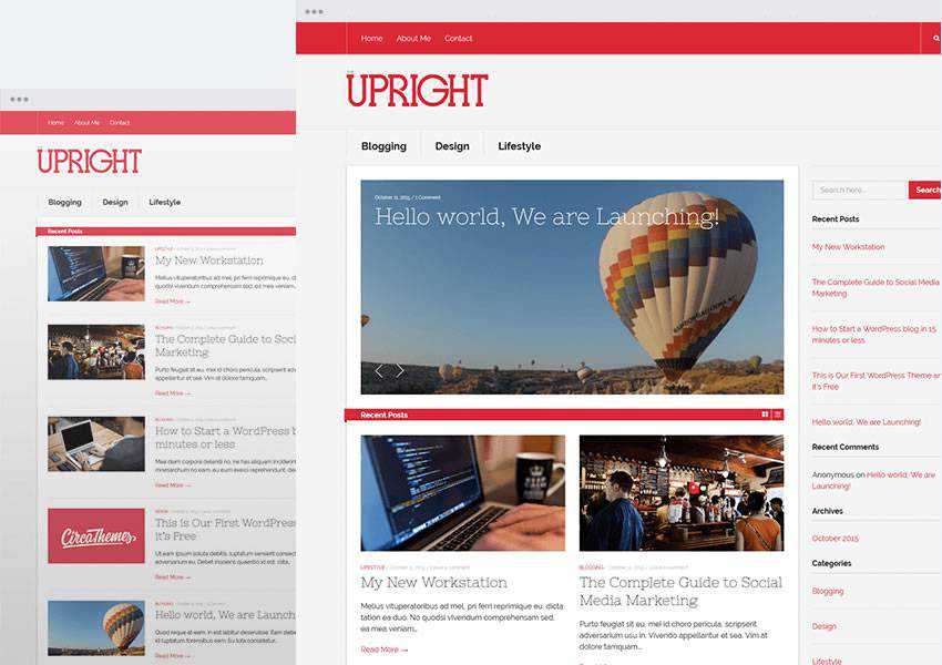 Upright free wordpress theme wp responsive blog minimal design minimalist lightweight