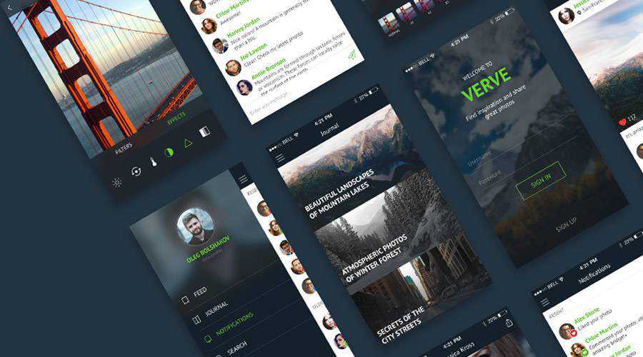 Verve free mobile app ui kit Photoshop PSD psd ios android