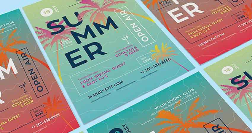 Summer Open Air Concert Flyer Template AI Illustrator EPS