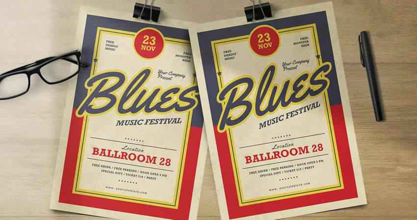 Blues Music Flyer Template Photoshop PSD AI