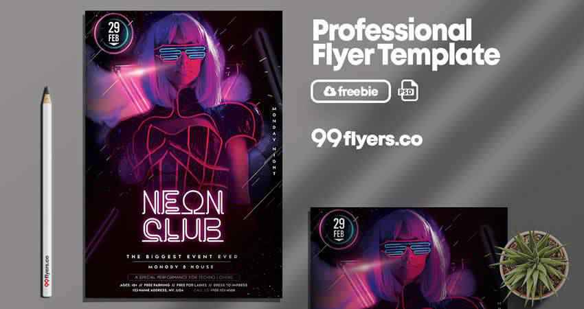 Neon Club Flyer Template Photoshop PSD