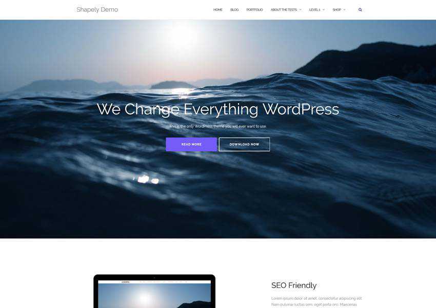 Shapely free wordpress theme wp responsive one-page single page scroll