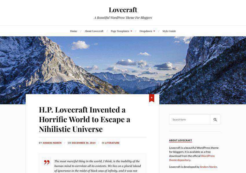 Lovecraft free wordpress theme wp responsive personal blog blogger blogging