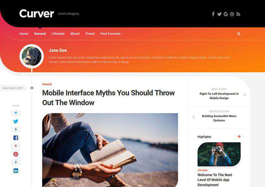 Curver free wordpress theme wp responsive personal blog blogger blogging