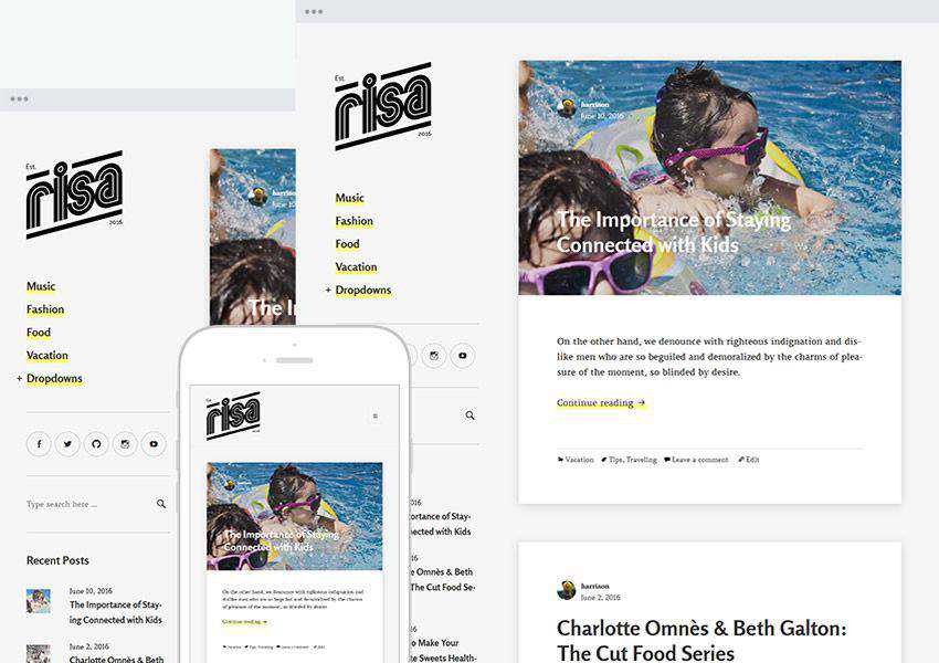 Risa free wordpress theme wp responsive personal blog blogger blogging