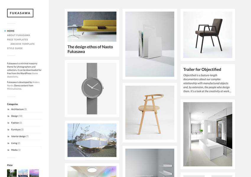 Fukasawa Masonry free wordpress theme wp responsive photographer portfolio camera