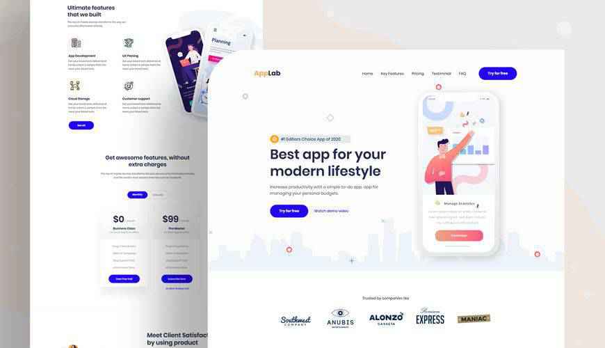 Mobile App Landing Page PSD Web Template Adobe Photoshop