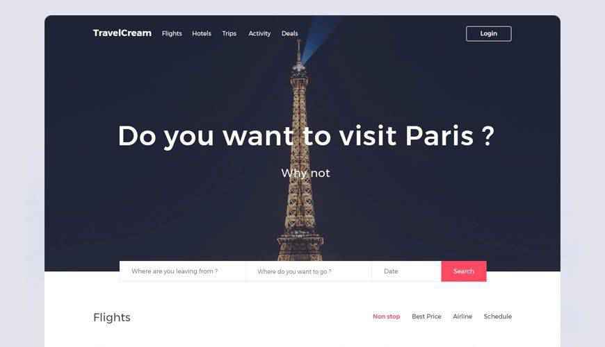 TravelCream Travel Guide Landing Page PSD Web Template Adobe Photoshop