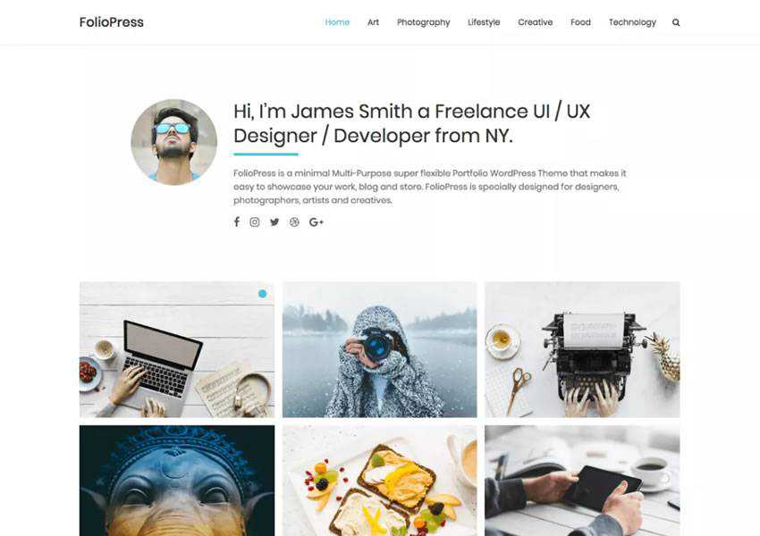 FolioPress free wordpress theme wp responsive creative designer agency portfolio camera