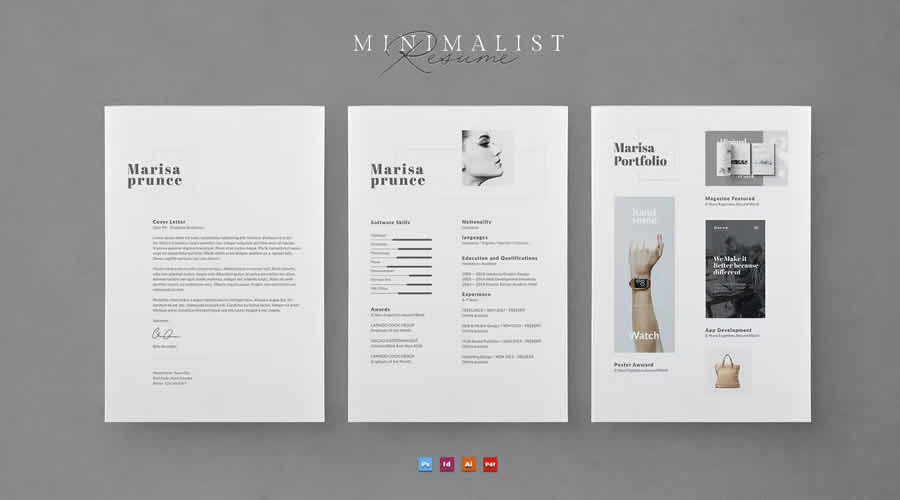  Minimalist Resume Template for Creatives PSD AI InDesign Formats