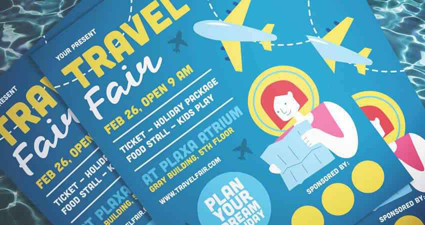 Illustrated Travel Flyer Template Photoshop PSD AI