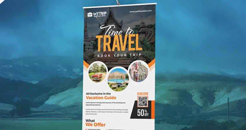 Tour Travel Roll-Up Banner & Flyer Template Photoshop PSD