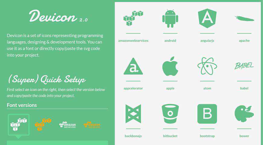 Devicon 2.0 Programming Development Icon Font @fontface webfont free