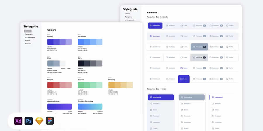 Dashboard Styleguide Web UI Kit Figma Sketch App Adobe XD Photoshop PSD