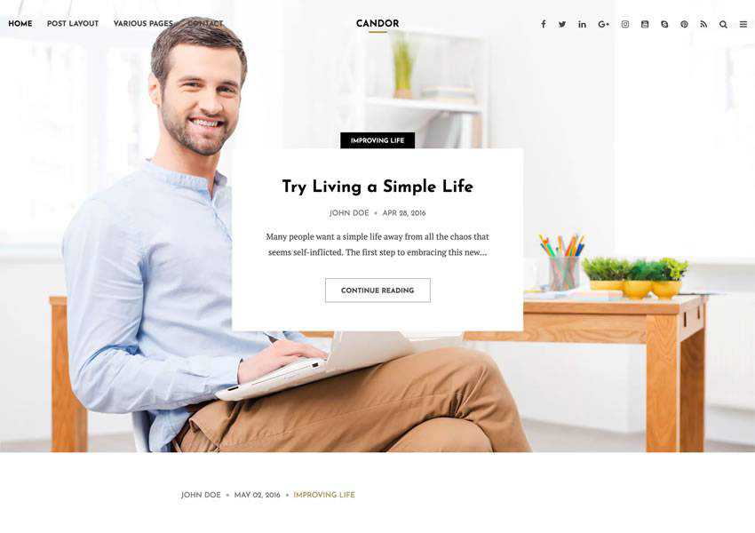 Candor wordpress theme template blog writer longform article