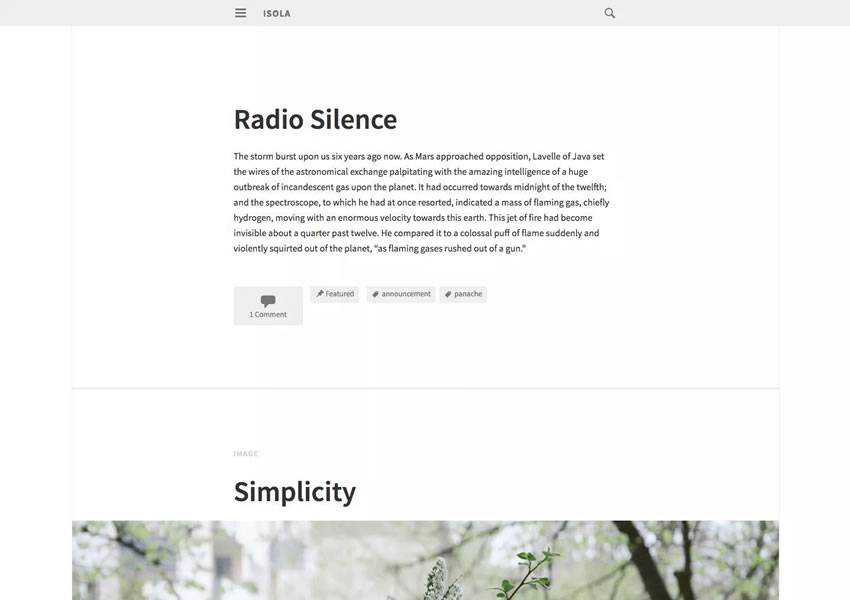 isola free wordpress theme wp responsive template blog writer longform article