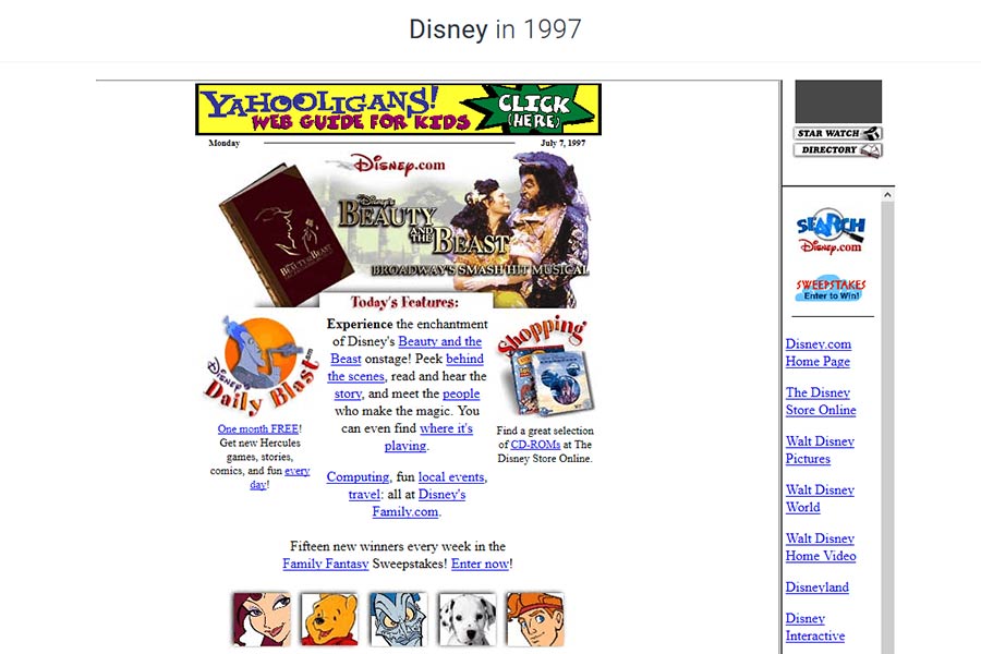 Disney's Home Page in 1997 - Courtesty of the Web Design Museum