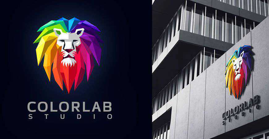 Low Poly Colorful Lion Mascot geometric logo template