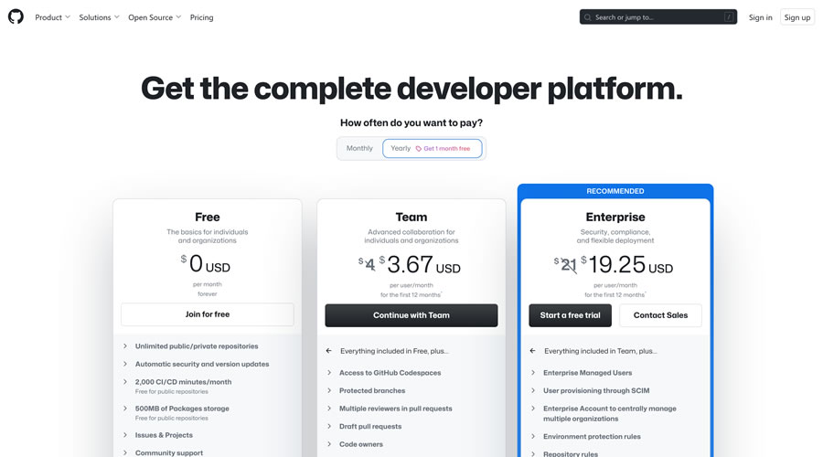 Github Pricing Page Web Design Inspiration