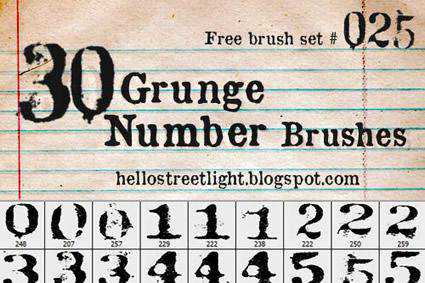 Numbers ps grunge distressed free photoshop brush pack set adobe